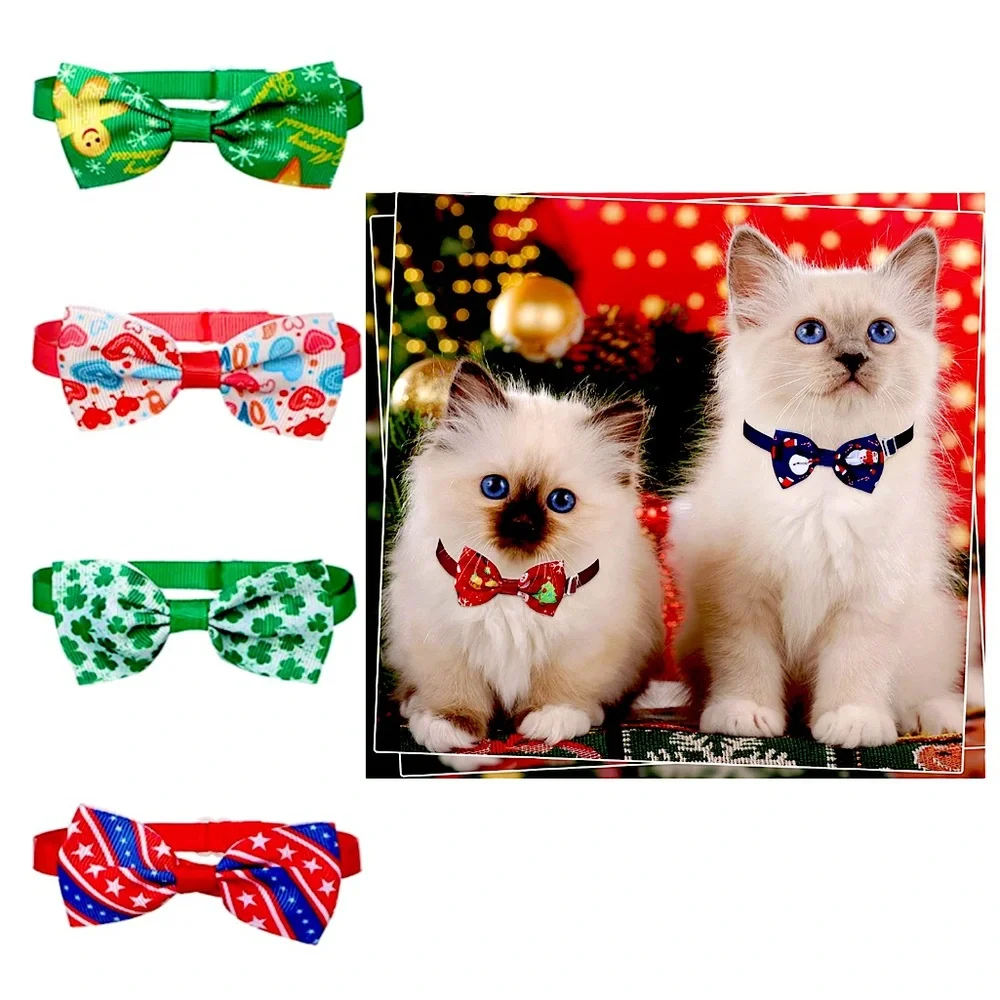 Bow Tie Collars 4 Holiday Pieces Dogs Cats Christmas Valentine St Patty July 4th - Picture 3 of 15